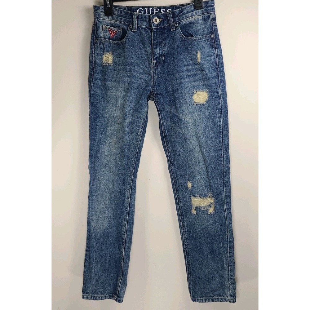 Guess Boys Distressed Straight Leg Jeans Size 14 Adjustable Waist 100% Cotton